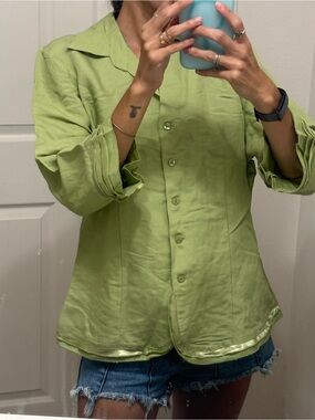 Light Green Button Front Blouse Top vintage